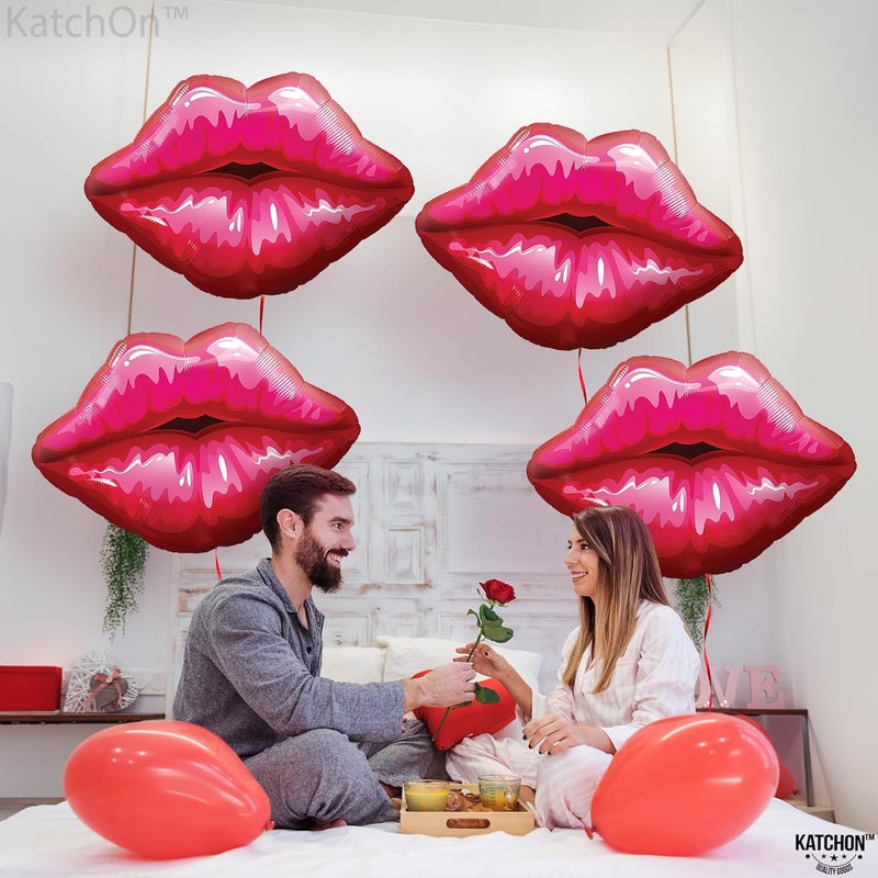 KATCHON Huge Red Lip Foil Balloon - 30 Inch, Pack of 4 | Cute Kiss Balloons for Lips Balloon Decorations | Valentines Balloons | Galentines Day and Proposal Decorations - Image 2